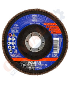 PFERD lamellás korong PFC, 125 mm, PSF STEELOX, cirkon, kúpos, acél és INOX