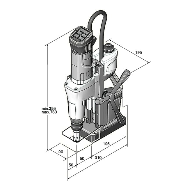 fein-kbm-50-u-magnestalpas-furogep-csintalan-szerszam-4 Fein KBM 50 U mágnestalpas fúrógép mérete