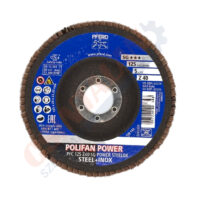 PFERD POLIFAN lamellás csiszolókorong PFC 125 mm, SG POWER STEELOX, cirkon, kúpos, acél és INOX