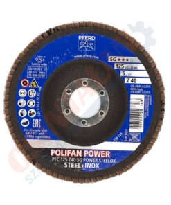 PFERD POLIFAN lamellás csiszolókorong PFC 125 mm, SG POWER STEELOX, cirkon, kúpos, acél és INOX